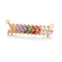 Cubic Zirconia Brass Connector, Wheat, gold color plated, micro pave cubic zirconia & 1/1 loop, multi-colored Approx 2mm 