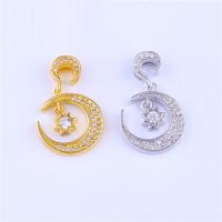 Cubic Zirconia Brass Pendants, Moon and Star, plated, micro pave cubic zirconia Approx 1mm 