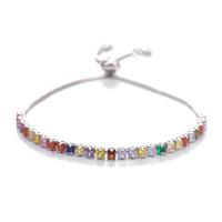 Cubic Zirconia Brass Bracelets, platinum color plated, micro pave cubic zirconia & for woman, multi-colored Approx 11.03 Inch 