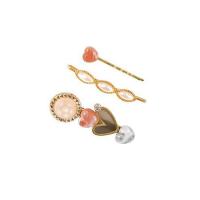 Zinc Alloy Hair Slide, with Acetate & Plastic Pearl, gold color plated, three pieces & for woman & with rhinestone 