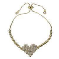 Stainless Steel Chain Bracelets, Heart, gold color plated, box chain & micro pave cubic zirconia & for woman  Approx 6-9 Inch 