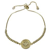 Stainless Steel Chain Bracelets, gold color plated, box chain & micro pave cubic zirconia & for woman  Approx 6-9 Inch 