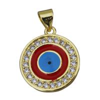 Cubic Zirconia Micro Pave Brass Pendant, Flat Round, gold color plated, fashion jewelry & micro pave cubic zirconia & enamel Approx 