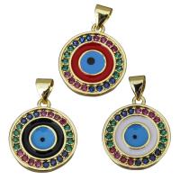 Brass Pendant, gold color plated, evil eye pattern & micro pave cubic zirconia & enamel Approx 
