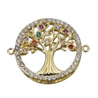 Cubic Zirconia Micro Pave Brass Connector, Tree, gold color plated, micro pave cubic zirconia & 1/1 loop Approx 1mm 
