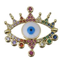 Cubic Zirconia Micro Pave Brass Pendant, Evil Eye, gold color plated, fashion jewelry & micro pave cubic zirconia & double-hole 