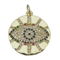 Cubic Zirconia Micro Pave Brass Pendant, Flat Round, gold color plated, fashion jewelry & micro pave cubic zirconia Approx 3.5mm 