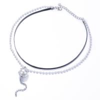 Zinc Alloy Necklace, with Plastic Pearl, silver color plated, oval chain & for woman, 330*50mm .2 Inch 