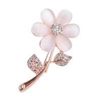 Zinc Alloy Brooch, with Cats Eye, Flower, rose gold color plated, Unisex & with rhinestone, 63*34mm 