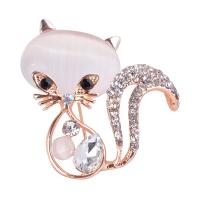 Zinc Alloy Brooch, with Cats Eye, Fox, rose gold color plated, for woman & with rhinestone, 40*40mm 