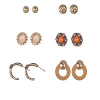 alliage de zinc Boucles d'oreilles, Placage, 6 pièces & Vintage & bijoux de mode & pour femme & avec strass, Vendu par fixé