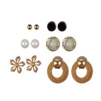 alliage de zinc Boucles d'oreilles, avec perle de plastique, Placage, 6 pièces & bijoux de mode & pour femme & avec strass, 2ensemblessérie/sac, Vendu par sac