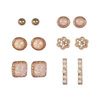 aleación de zinc Aretes, con Perlas plásticas, chapado en color rosa dorada, 6 piezas & Joyería & para mujer & con diamantes de imitación, Vendido por Set
