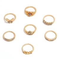 亜鉛合金 指輪, ゴールドメッキ, 8個入り & ファッションジュエリー & 女性用 & ライン石のある, 2セット/バッグ, 売り手 バッグ