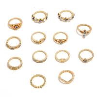 aleación de zinc Anillo Set, chapado en color dorado, Vintage & Joyería & para mujer & con diamantes de imitación, 14PCs/Set, Vendido por Set