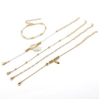 Zinc Alloy Bracelet Set, with Shell & Plastic Pearl, Tassel, gold color plated, 5 pieces & for woman 