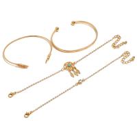 亜鉛合金 ブレスレット セット, ゴールドメッキ, 4個入り & 楕円形の鎖 & 女性用 & ライン石のある, 2セット/バッグ, 売り手 バッグ