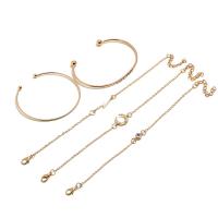 亜鉛合金 ブレスレット セット, ゴールドメッキ, 5個入り & 楕円形の鎖 & 女性用 & ライン石のある, 2セット/バッグ, 売り手 バッグ
