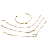 Zinc Alloy Bracelet Set, gold color plated, 4 pieces & oval chain & for woman & with rhinestone 