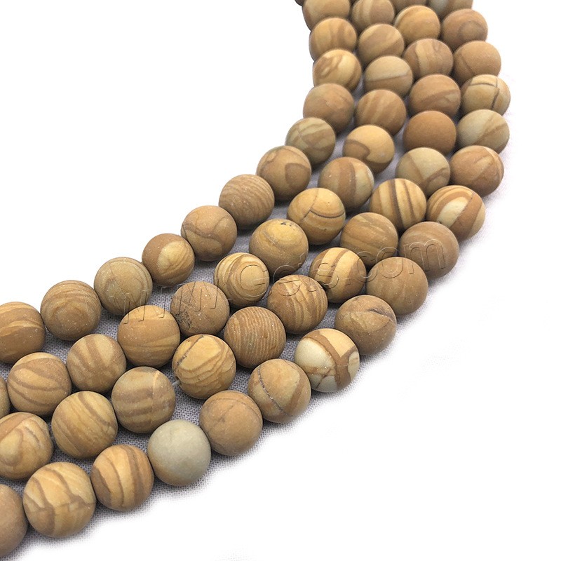 Holzmaserung Stein Perlen, Grain Stein, rund, verschiedene Größen vorhanden & satiniert, erdgelb, Bohrung:ca. 1mm, Länge:ca. 14.9 ZollInch, verkauft von Strang