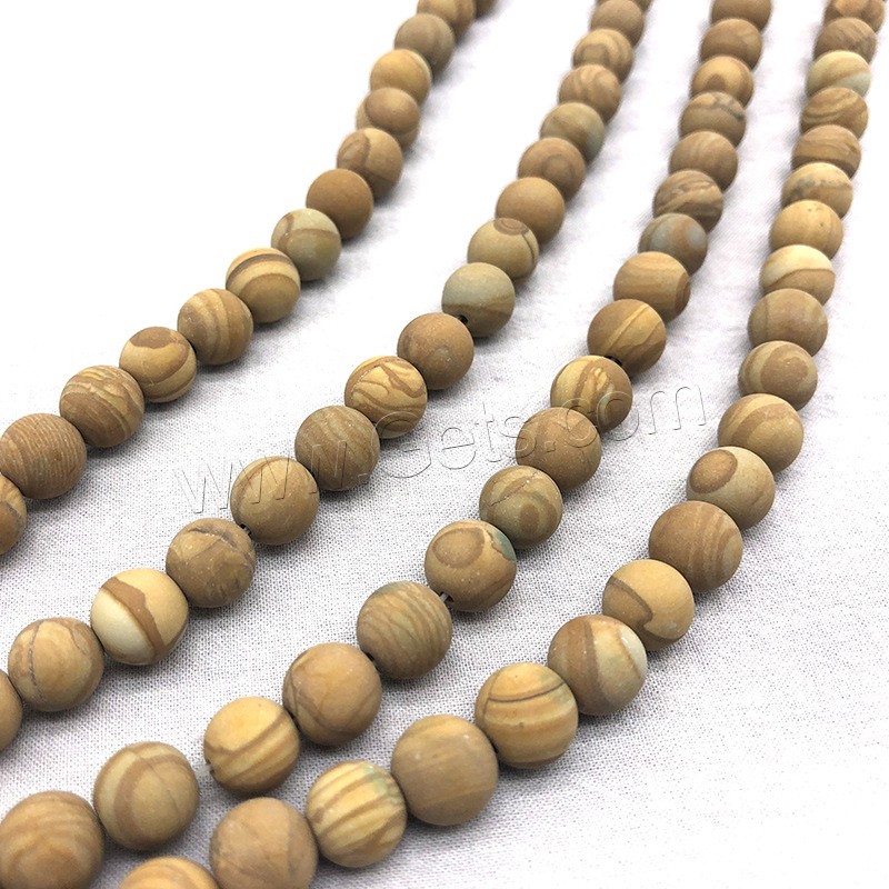 Perles de bois en pierre , pierre de grain, Rond, normes différentes pour le choix & givré, jaune de terre, Trou:Environ 1mm, Longueur:Environ 14.9 pouce, Vendu par brin