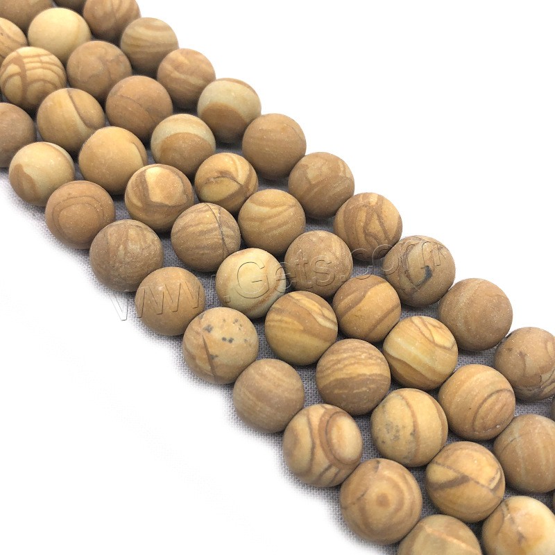 Perles de bois en pierre , pierre de grain, Rond, normes différentes pour le choix & givré, jaune de terre, Trou:Environ 1mm, Longueur:Environ 14.9 pouce, Vendu par brin