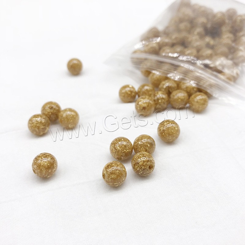Gold Foil Beads, with Resin, Round, fashion jewelry & different size for choice, golden, Hole:Approx 1mm, Approx 120PCs/Bag, Sold By Bag