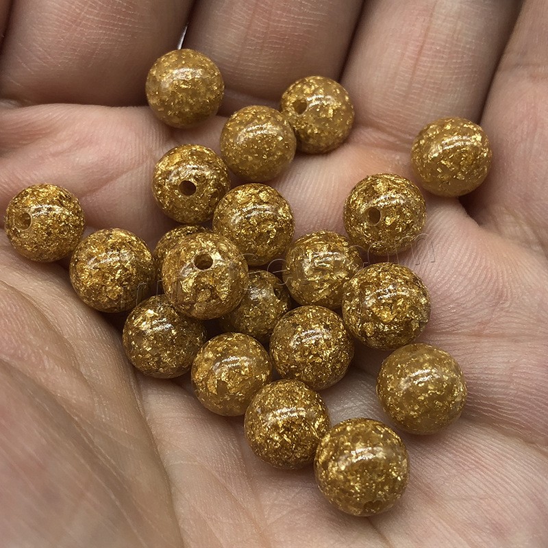 Goldfolie Perle, mit Harz, rund, Modeschmuck & verschiedene Größen vorhanden, goldfarben, Bohrung:ca. 1mm, ca. 120PCs/Tasche, verkauft von Tasche