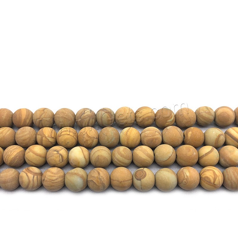Holzmaserung Stein Perlen, Grain Stein, rund, verschiedene Größen vorhanden & satiniert, erdgelb, Bohrung:ca. 1mm, Länge:ca. 14.9 ZollInch, verkauft von Strang