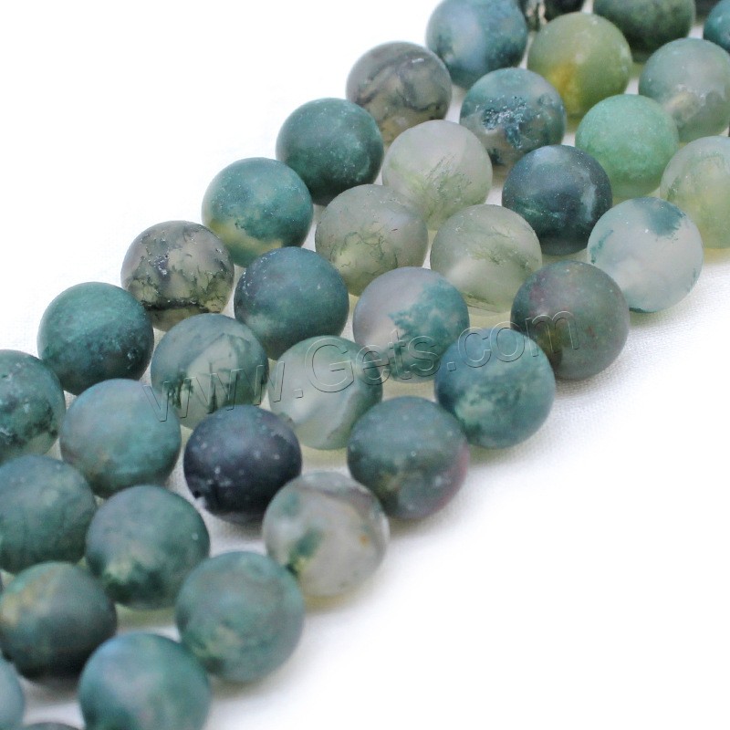 Perles en pierre d'agate mousse naturelle, Rond, normes différentes pour le choix & givré, vert, Trou:Environ 1mm, Longueur:Environ 14.9 pouce, Vendu par brin