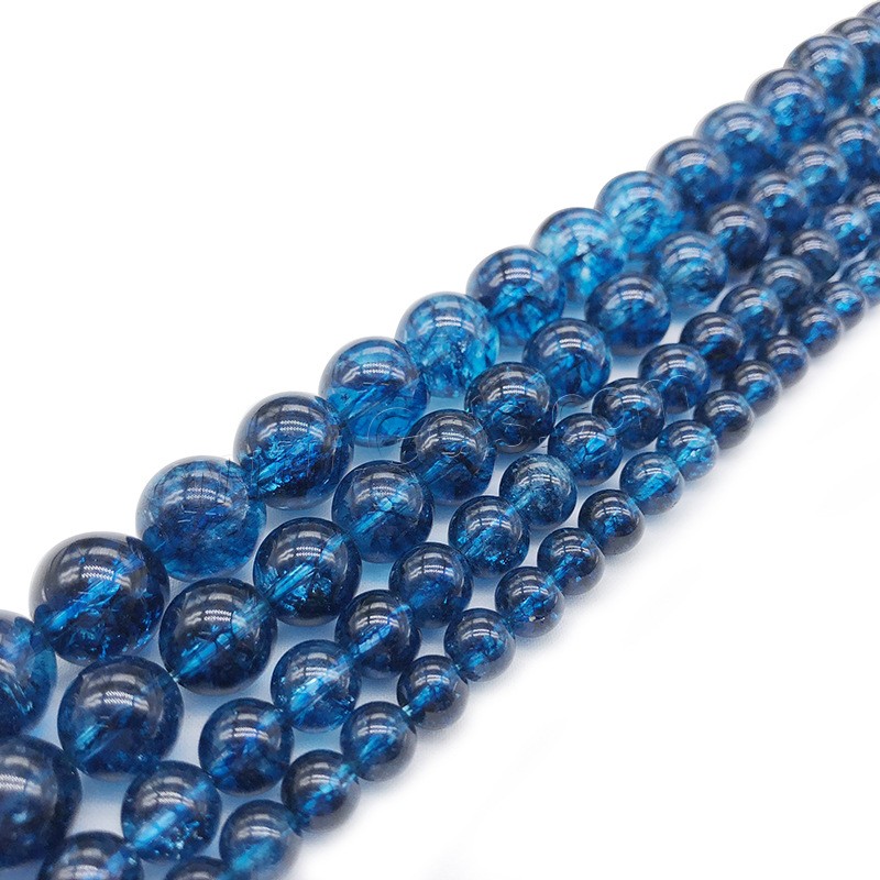 Knistern Quarz Perlen, Natürlicher Quarz, rund, verschiedene Größen vorhanden, blau, Bohrung:ca. 1mm, Länge:ca. 14.9 ZollInch, verkauft von Strang