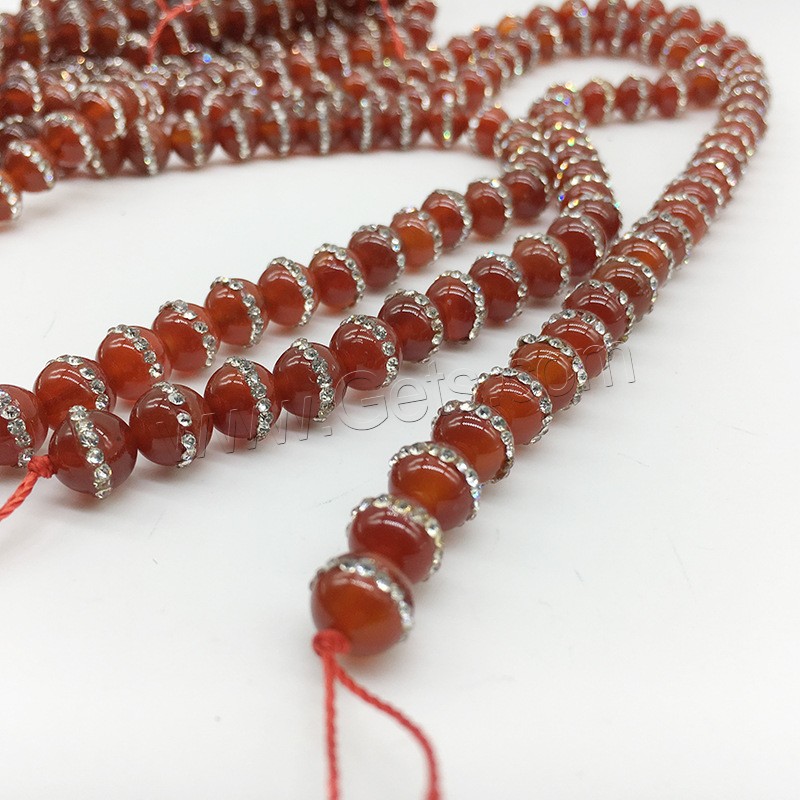 Natural Red Agate Beads, Round, different size for choice & with rhinestone, red, Hole:Approx 1mm, Length:Approx 14.9 Inch, Sold By Strand