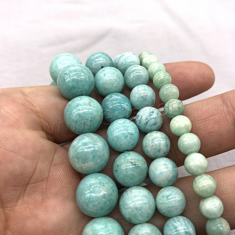 Amazonit Perlen, rund, Modeschmuck & verschiedene Größen vorhanden, blaugrün, Bohrung:ca. 1mm, Länge:ca. 14.9 ZollInch, verkauft von Strang