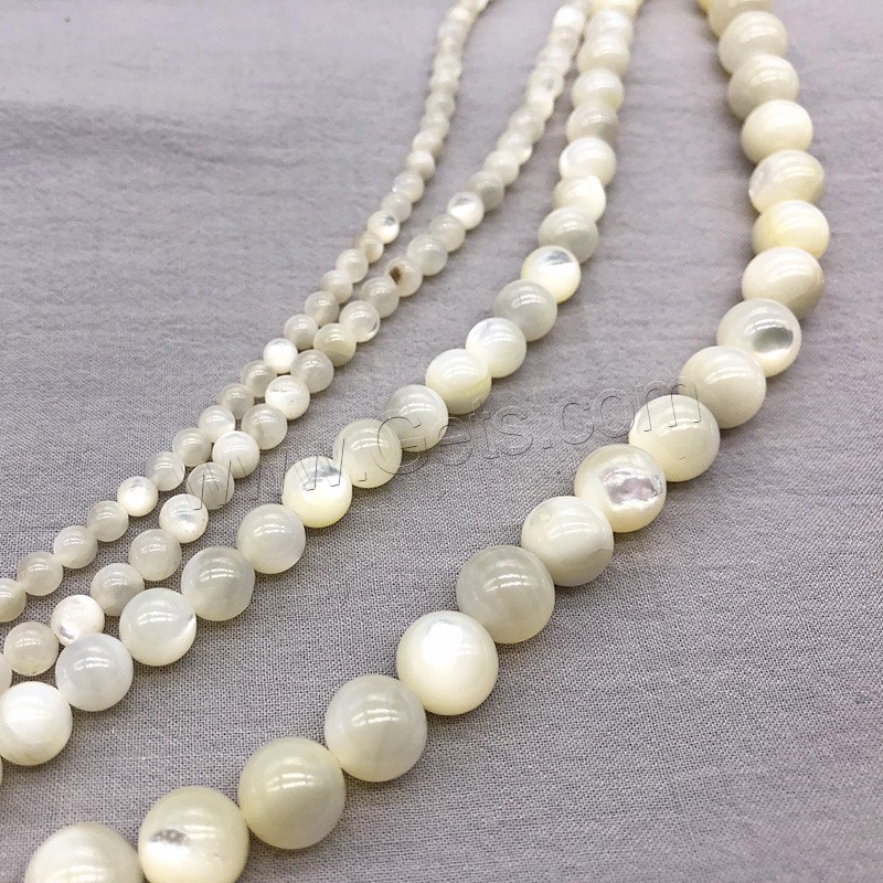 White Lip Shell Beads, Round, fashion jewelry & different size for choice, white, Hole:Approx 1mm, Length:Approx 14.9 Inch, Sold By Strand