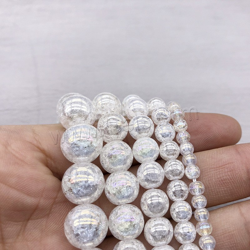 Perlas de cristal de moda, Esférico, diverso tamaño para la opción & Craquelado, Cristal, agujero:aproximado 1mm, longitud:aproximado 14.9 Inch, Vendido por Sarta
