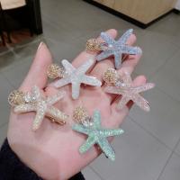Zinc Alloy Alligator Hair Clip, with Acetate & Plastic Pearl, Star, gold color plated, fashion jewelry & for woman & with rhinestone 50mm 