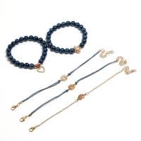 Zinc Alloy Bracelet Set, with Glass Beads, plated, 5 pieces & fashion jewelry & for woman 