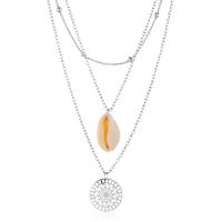 Shell Zinc Alloy Necklace, with Shell, silver color plated, multilayer & oval chain & for woman & hollow 