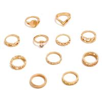 Rhinestone Zinc Alloy Finger Ring, gold color plated, eleven pieces & for woman & with rhinestone 