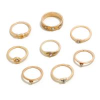 Anillo de dedo de aleación de Zinc, chapado en color dorado, 8 piezas & para mujer & con diamantes de imitación, 2Setsset/Bolsa, Vendido por Bolsa
