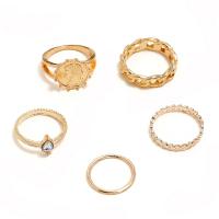 ラインス トーン亜鉛合金指のリング, 亜鉛合金, ゴールドメッキ, 5個入り & 女性用 & ライン石のある, 2セット/バッグ, 売り手 バッグ