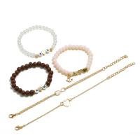 Zinc Alloy Bracelet Set, with Glass Beads, gold color plated, 5 pieces & fashion jewelry & for woman 