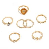 ラインス トーン亜鉛合金指のリング, 亜鉛合金, ゴールドメッキ, 5個入り & 女性用 & ライン石のある, 2セット/バッグ, 売り手 バッグ