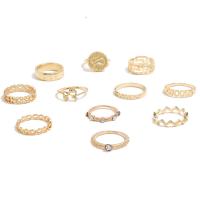 Anillo de dedo de aleación de Zinc, chapado en color dorado, once piezas & para mujer & con diamantes de imitación, 2Setsset/Bolsa, Vendido por Bolsa