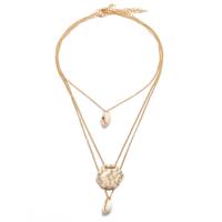 Shell Zinc Alloy Necklace, with Shell, gold color plated, three layers & for woman & with rhinestone Inch 