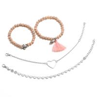 Zinc Alloy Bracelet Set, with Glass Beads, Tassel, antique silver color plated, 4 pieces & fashion jewelry & for woman 