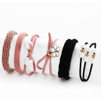 Elastic Hair Band, Rubber Band, with Plastic Pearl & Zinc Alloy, gold color plated, 6 pieces & dyed & for woman & enamel, 50mm 