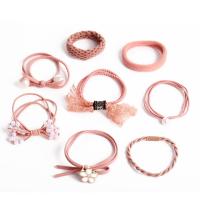 Elastic Hair Band, Rubber Band, with Plastic Pearl & Zinc Alloy, gold color plated, 8 pieces & dyed & for woman & enamel 