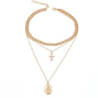 Zinc Alloy Choker Necklace, Cross, gold color plated, three layers & fashion jewelry & for woman 