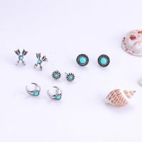 Zinc Alloy Stud Earring, with turquoise, silver color plated, 4 pieces & fashion jewelry & for woman, skyblue 